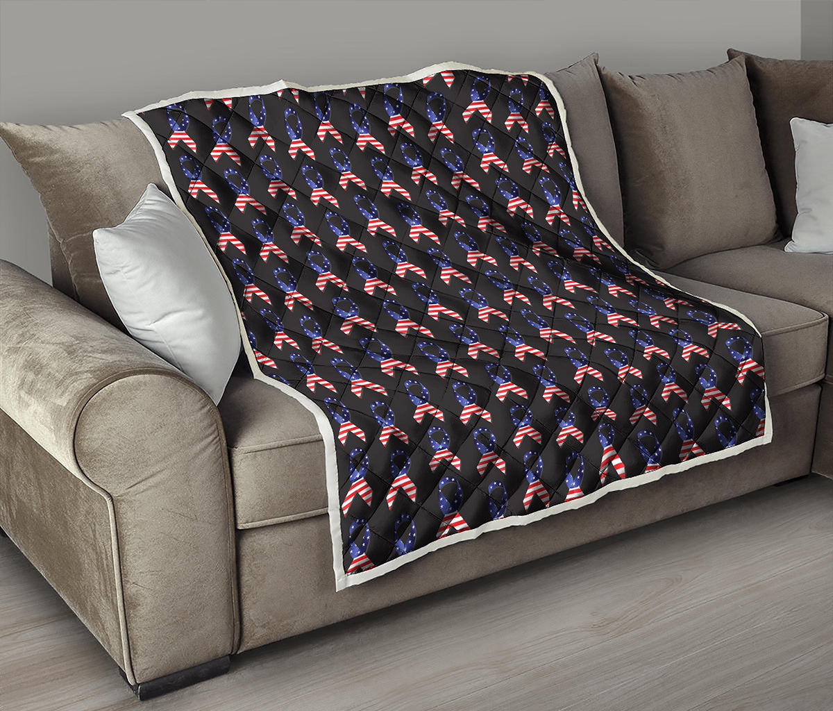 American Flag Ribbon Pattern Print Quilt