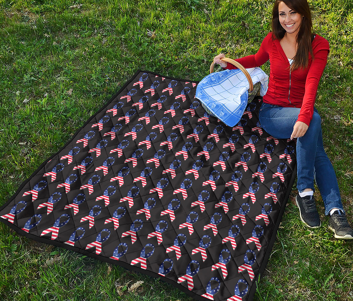 American Flag Ribbon Pattern Print Quilt