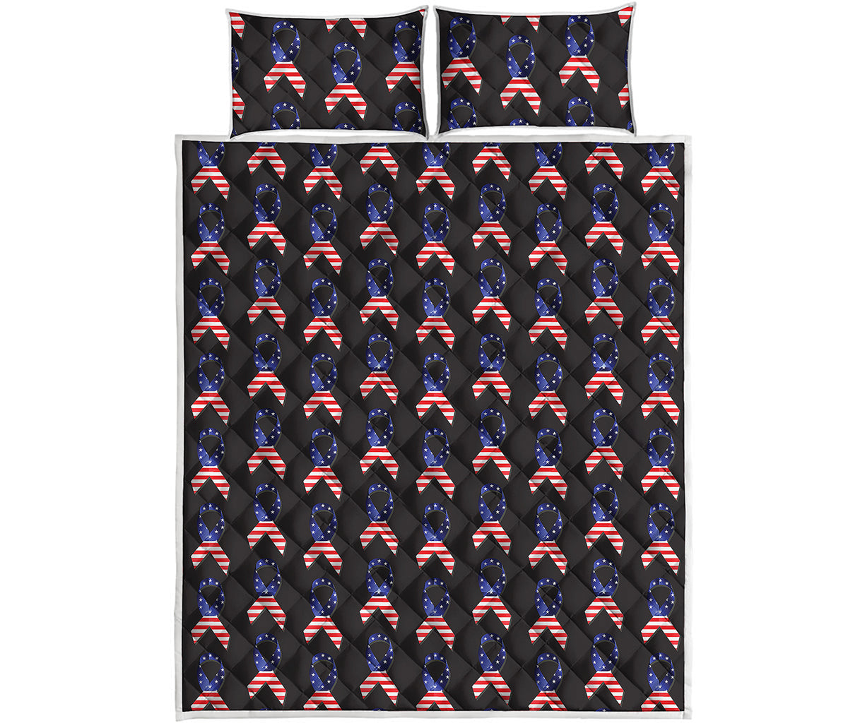 American Flag Ribbon Pattern Print Quilt Bed Set