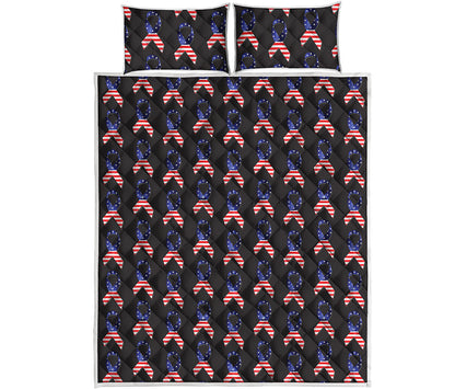 American Flag Ribbon Pattern Print Quilt Bed Set