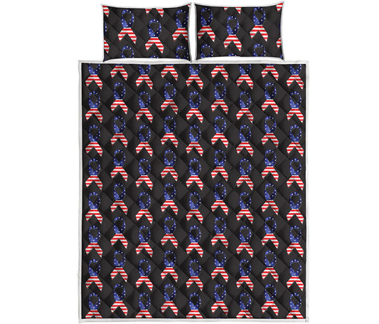 American Flag Ribbon Pattern Print Quilt Bed Set