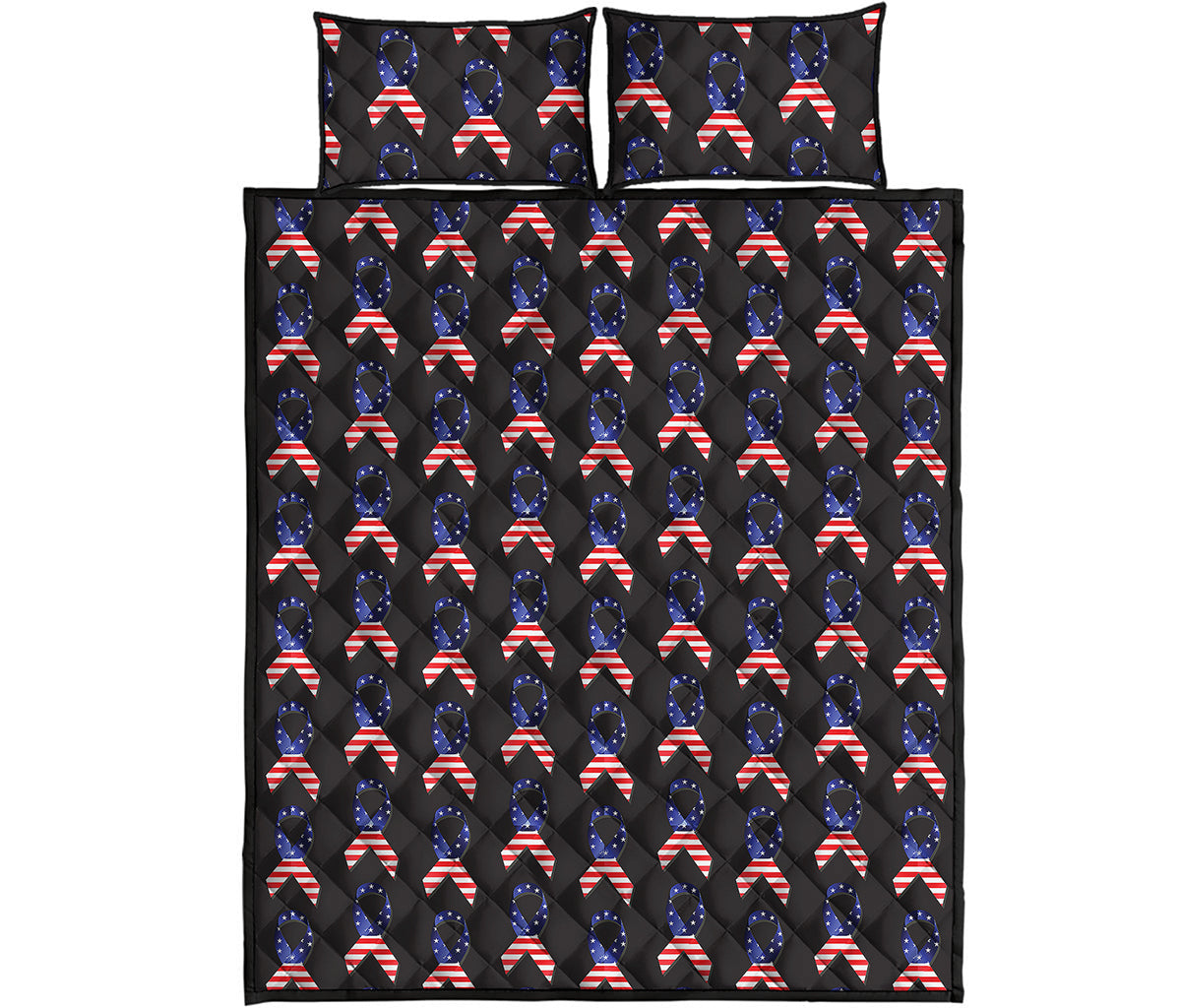 American Flag Ribbon Pattern Print Quilt Bed Set