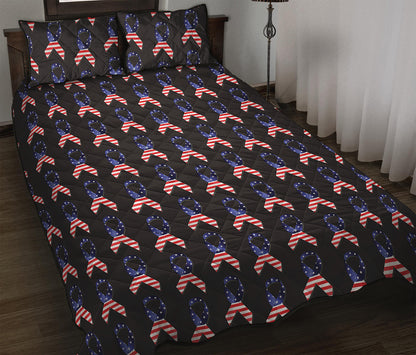 American Flag Ribbon Pattern Print Quilt Bed Set