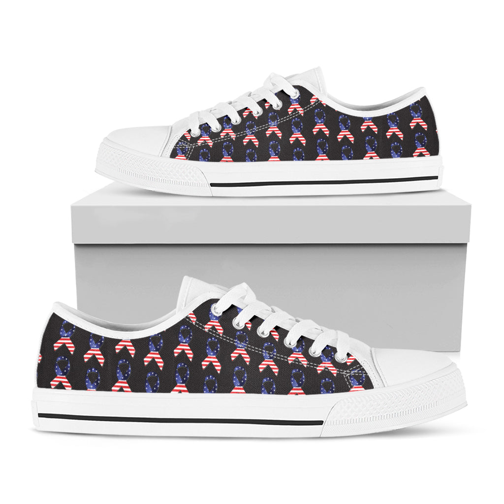 American Flag Ribbon Pattern Print White Low Top Shoes