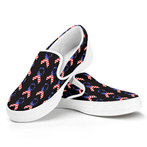 American Flag Ribbon Pattern Print White Slip On Shoes