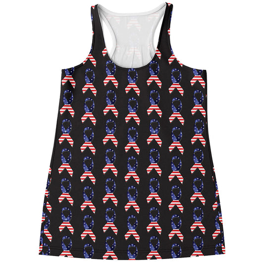 American Flag Ribbon Pattern Print Women's Racerback Tank Top
