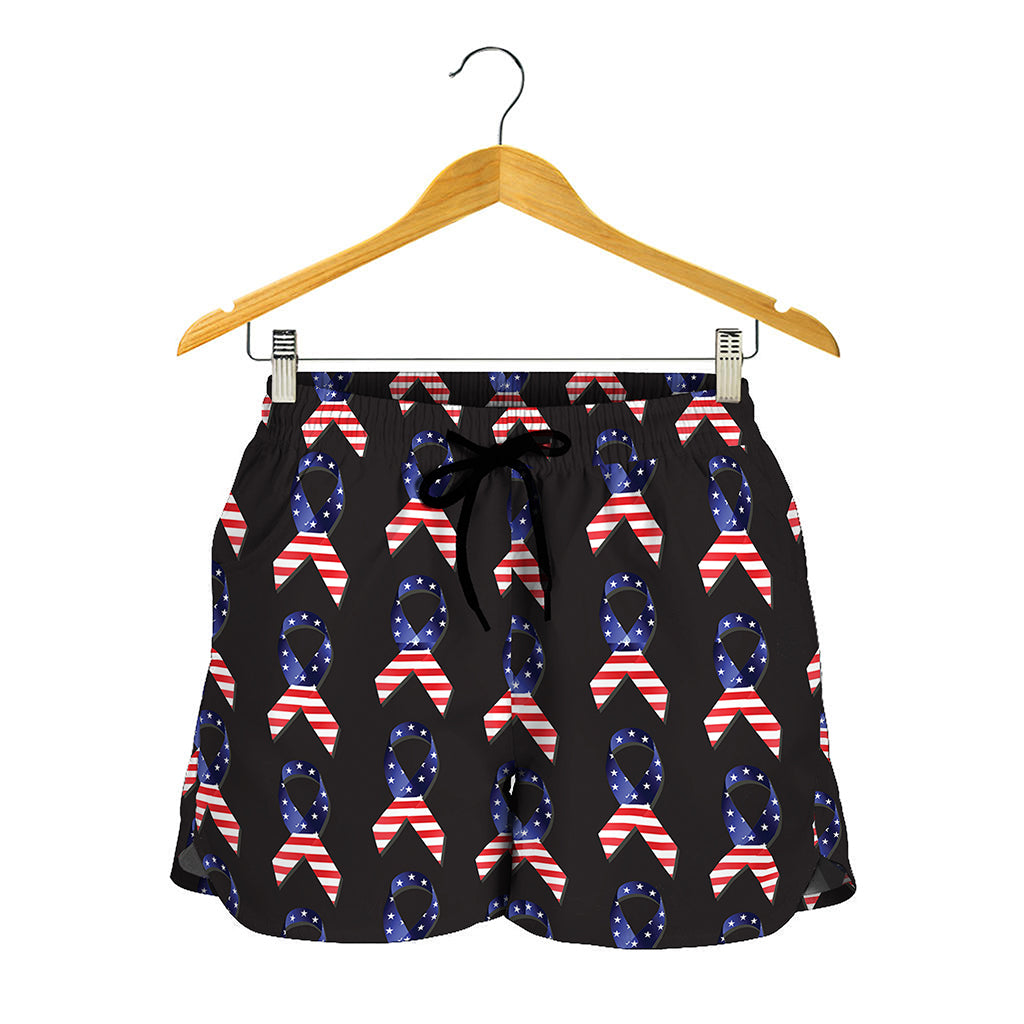 American Flag Ribbon Pattern Print Women's Shorts