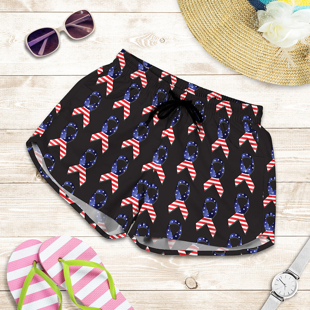 American Flag Ribbon Pattern Print Women's Shorts