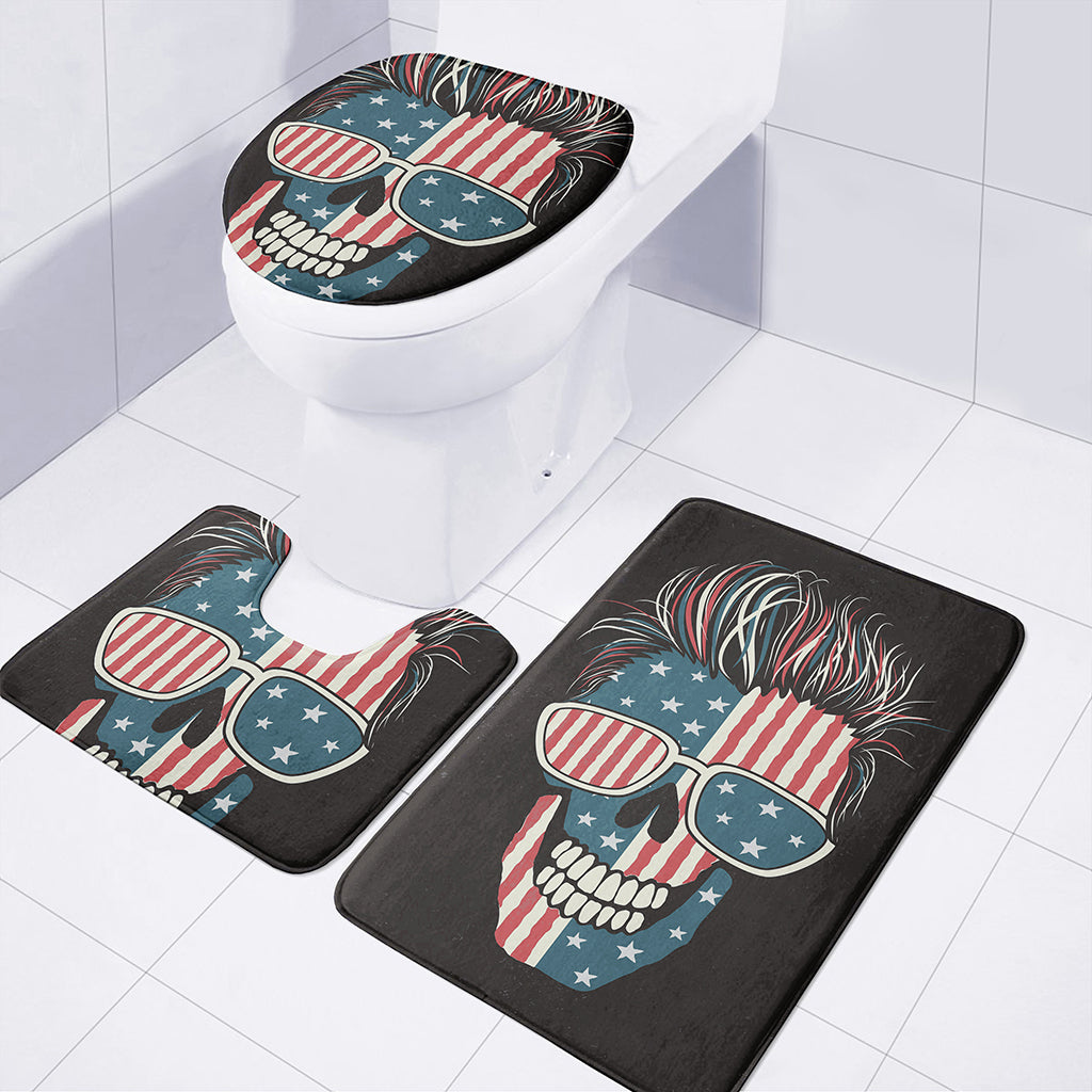 American Flag Skull Print 3 Piece Bath Mat Set