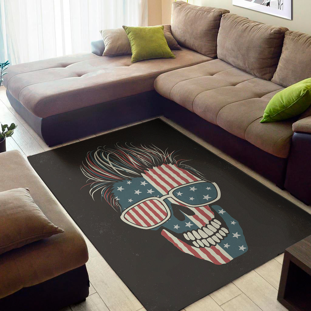 American Flag Skull Print Area Rug