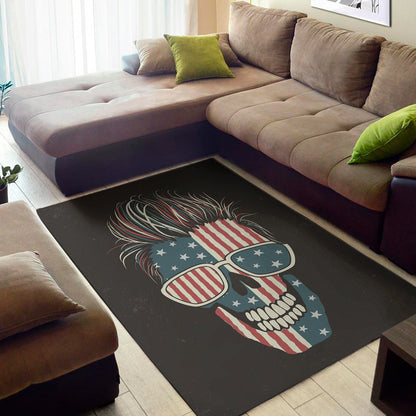 American Flag Skull Print Area Rug