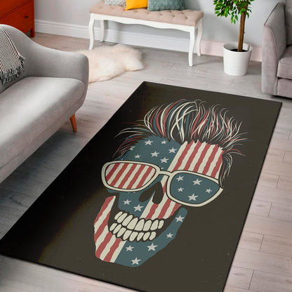 American Flag Skull Print Area Rug