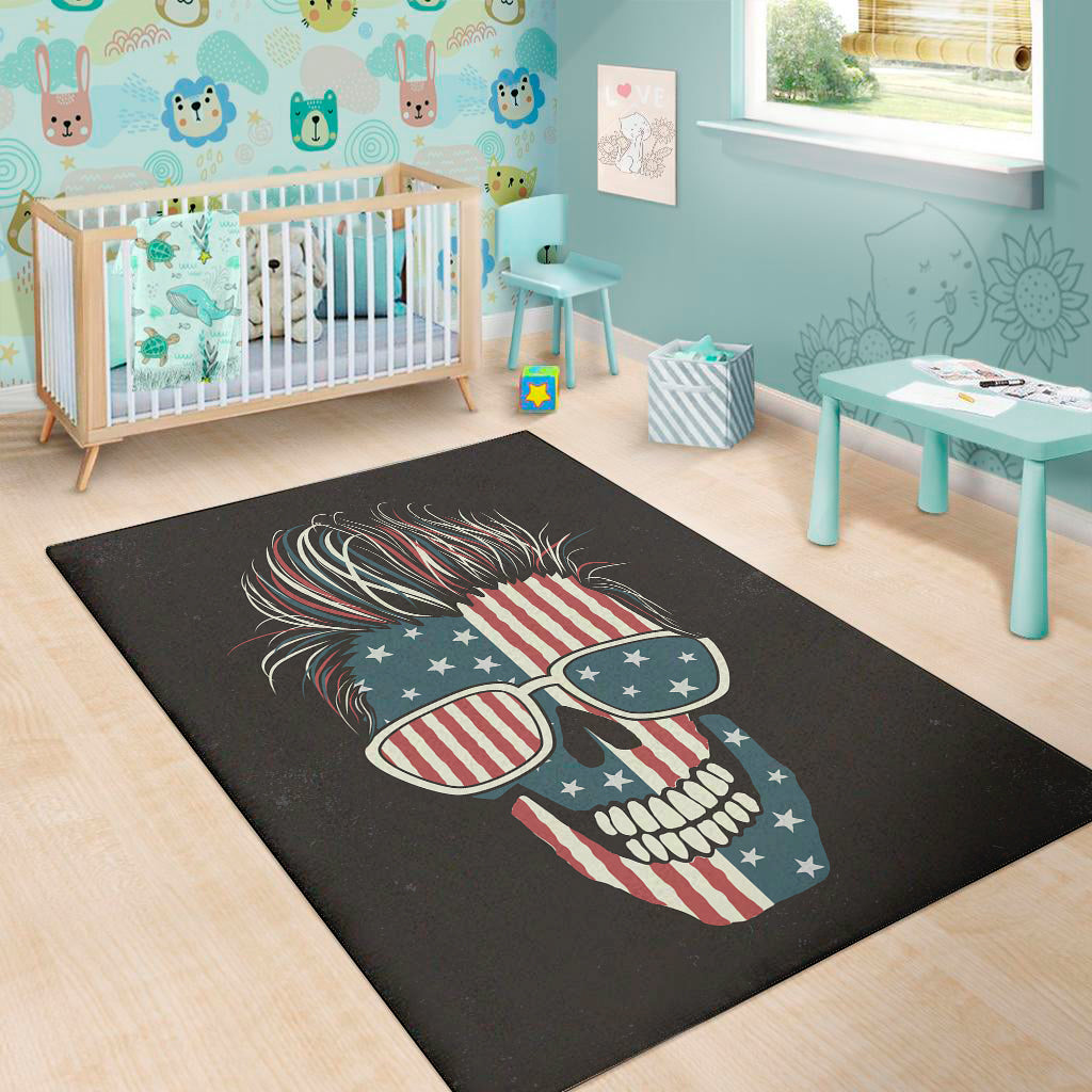 American Flag Skull Print Area Rug
