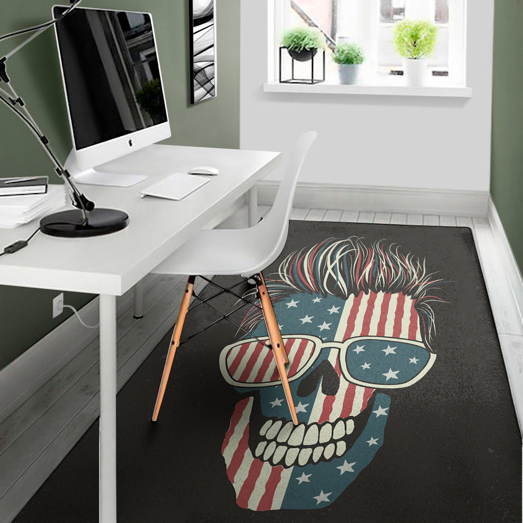 American Flag Skull Print Area Rug