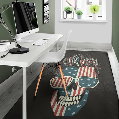 American Flag Skull Print Area Rug