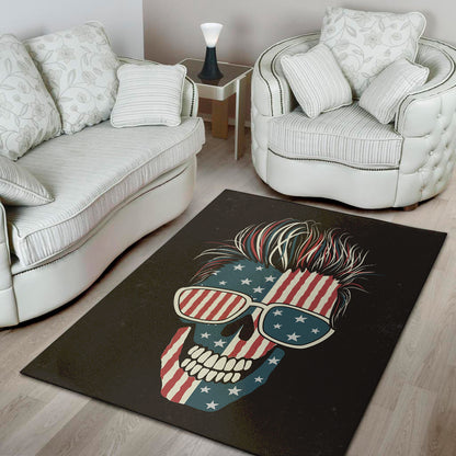 American Flag Skull Print Area Rug