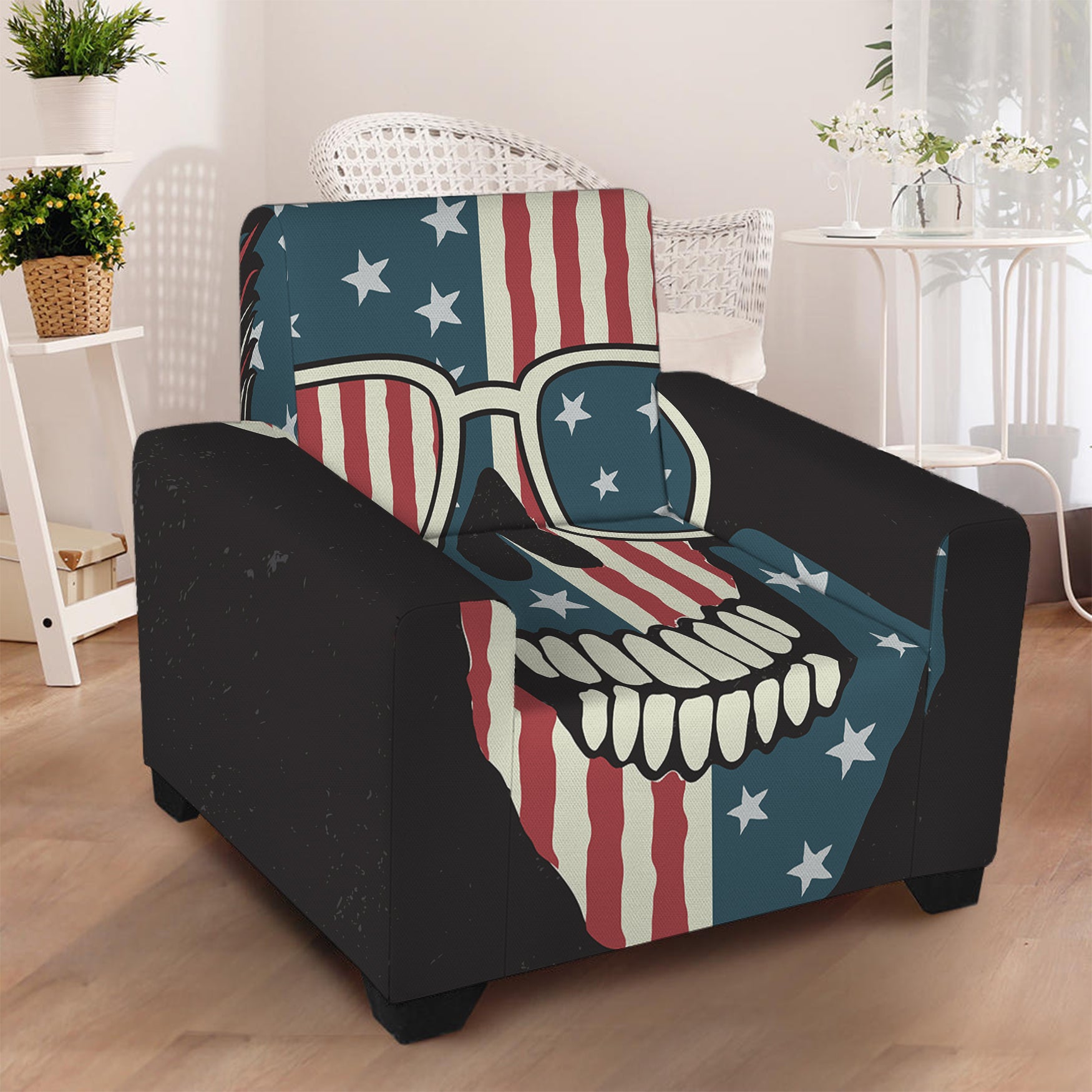 American Flag Skull Print Armchair Slipcover