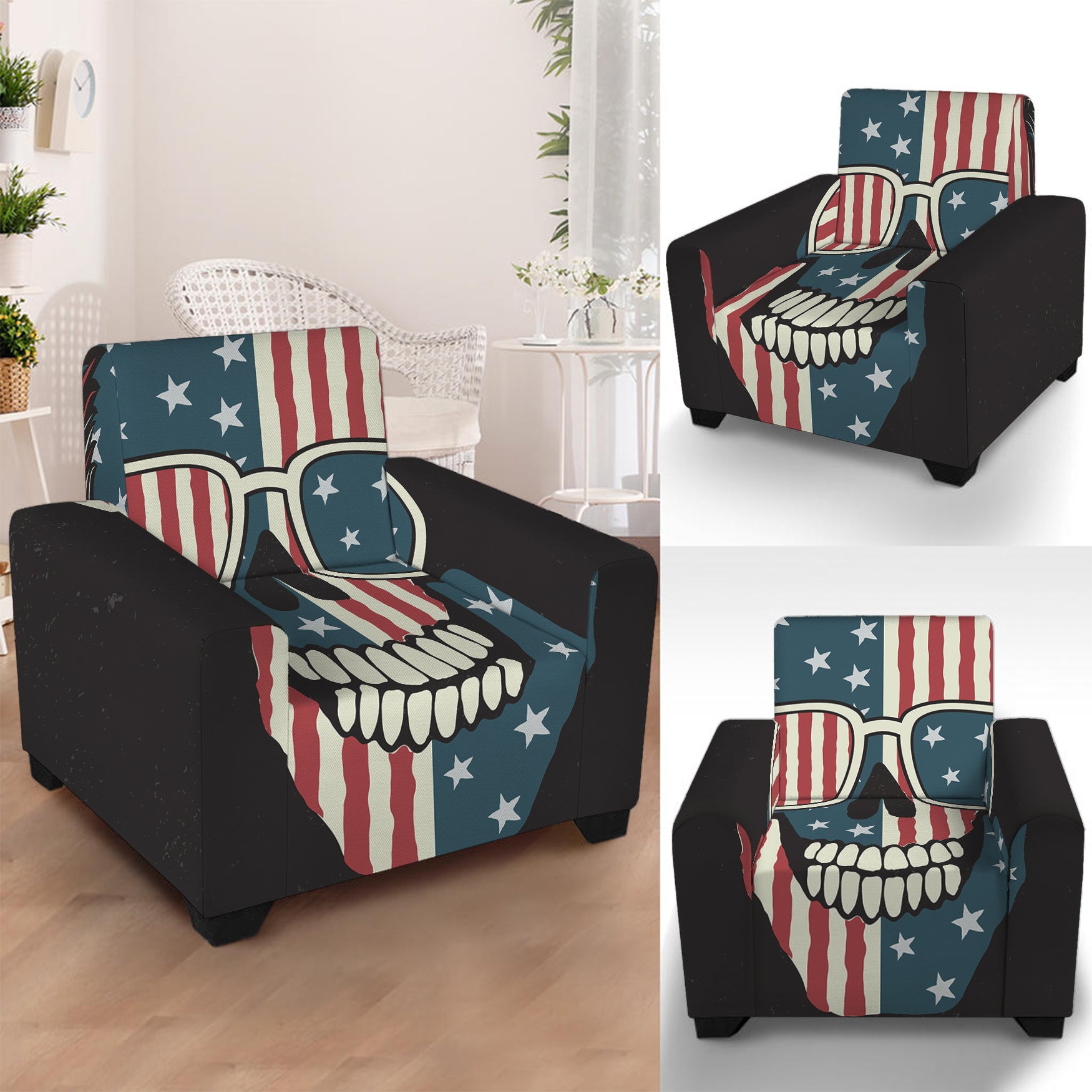 American Flag Skull Print Armchair Slipcover