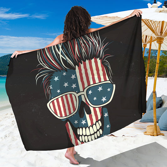 American Flag Skull Print Beach Sarong Wrap