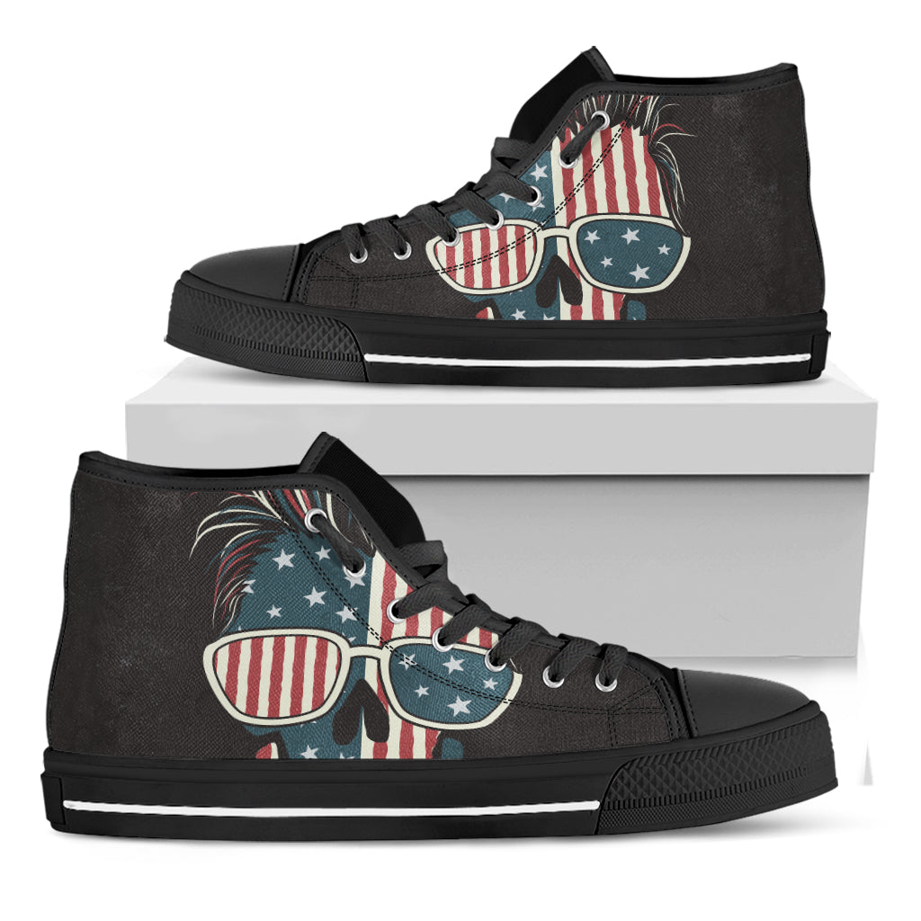 American Flag Skull Print Black High Top Shoes