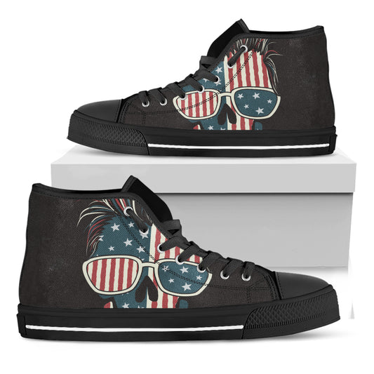 American Flag Skull Print Black High Top Shoes