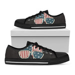 American Flag Skull Print Black Low Top Shoes 