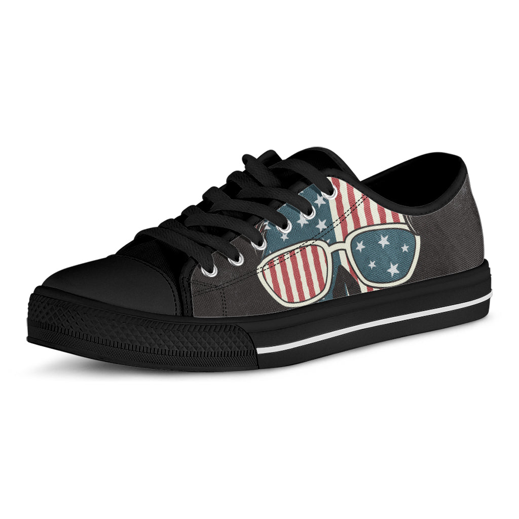 American Flag Skull Print Black Low Top Shoes 