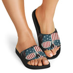 American Flag Skull Print Black Slide Sandals
