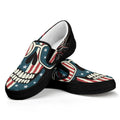 American Flag Skull Print Black Slip On Sneakers