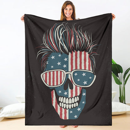 American Flag Skull Print Blanket