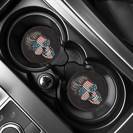 American Flag Skull Print Car Coasters