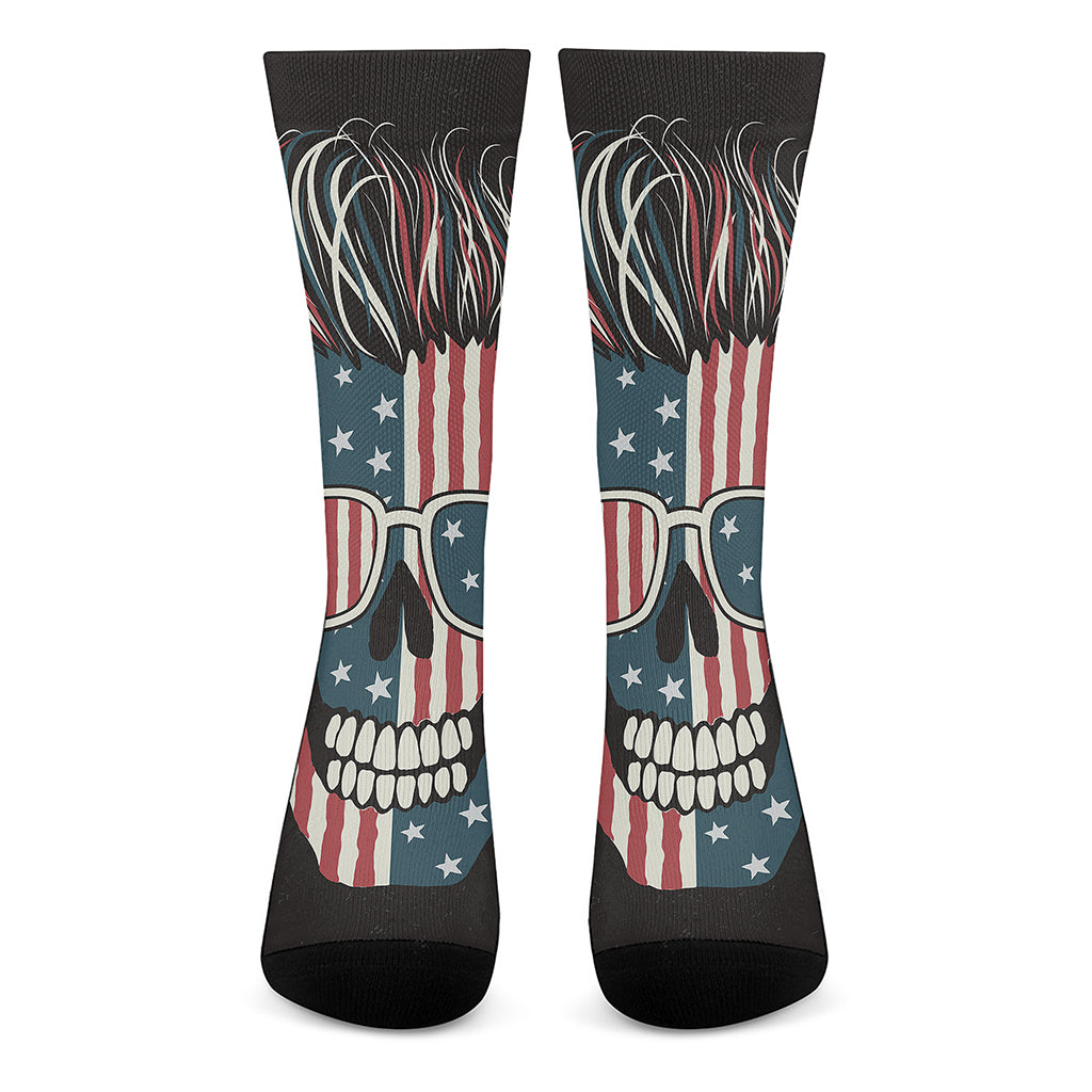 American Flag Skull Print Crew Socks