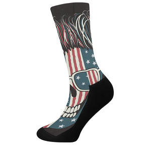 American Flag Skull Print Crew Socks