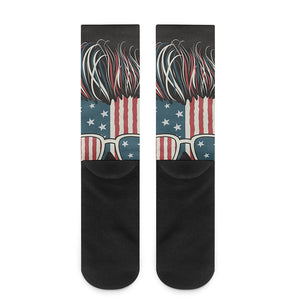 American Flag Skull Print Crew Socks