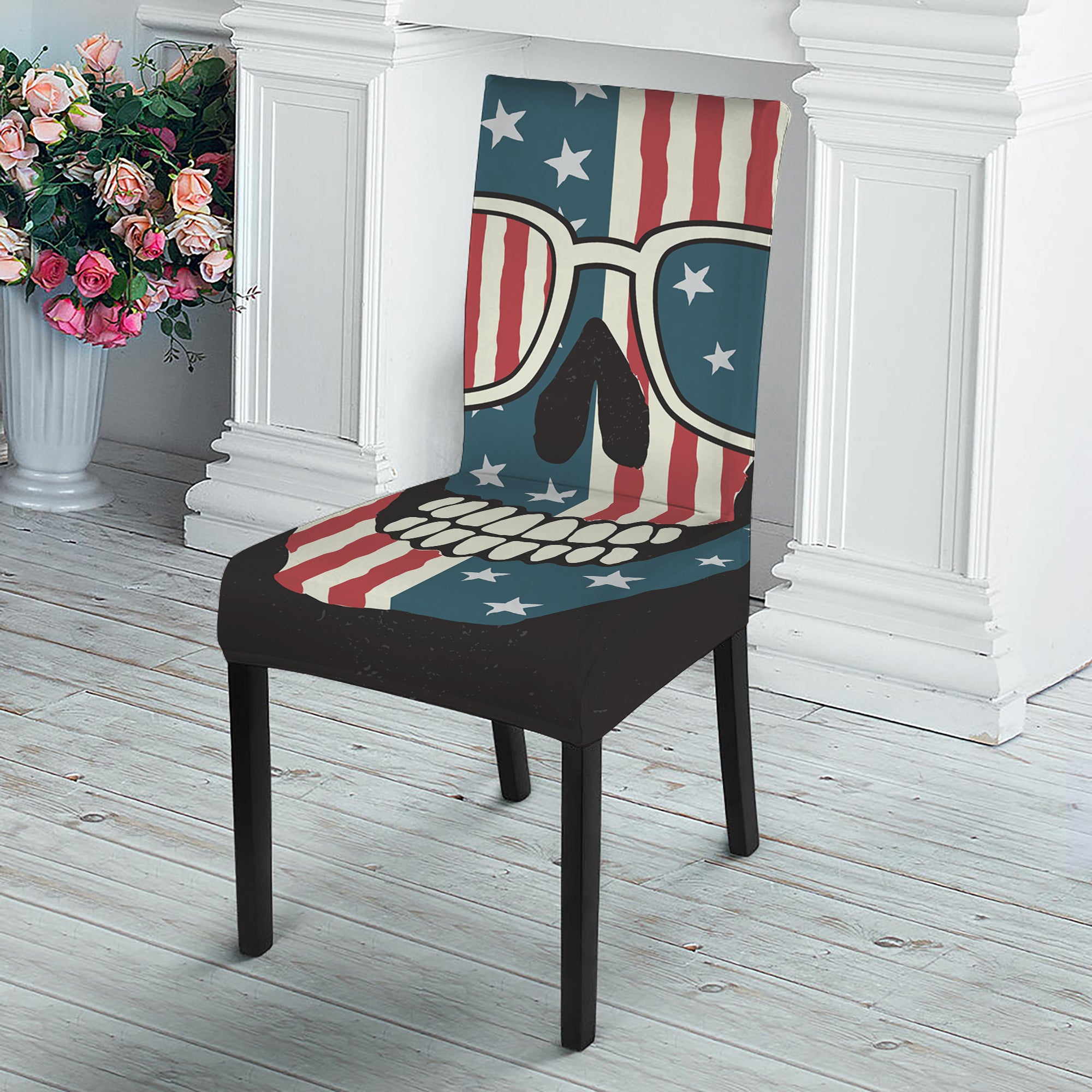 American Flag Skull Print Dining Chair Slipcover