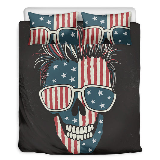 American Flag Skull Print Duvet Cover Bedding Set