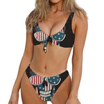 American Flag Skull Print Front Bow Tie Bikini