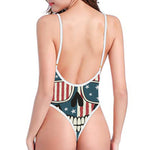 American Flag Skull Print High Cut One Piece Swimsuit