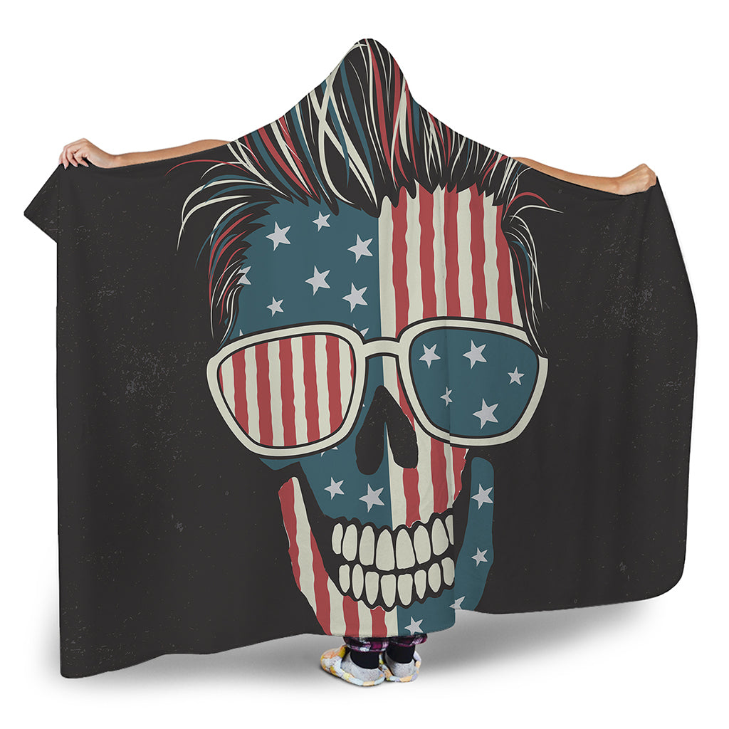 American Flag Skull Print Hooded Blanket