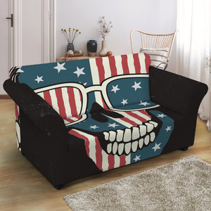 American Flag Skull Print Loveseat Slipcover