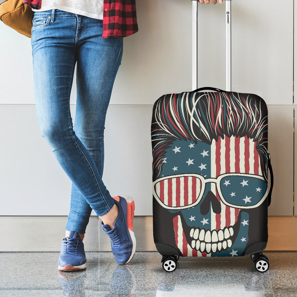American Flag Skull Print Luggage Cover