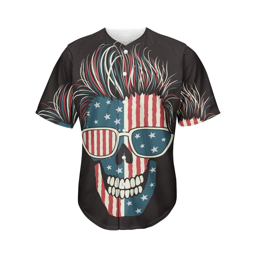 American Flag Skull Print Men's Baseball Jersey