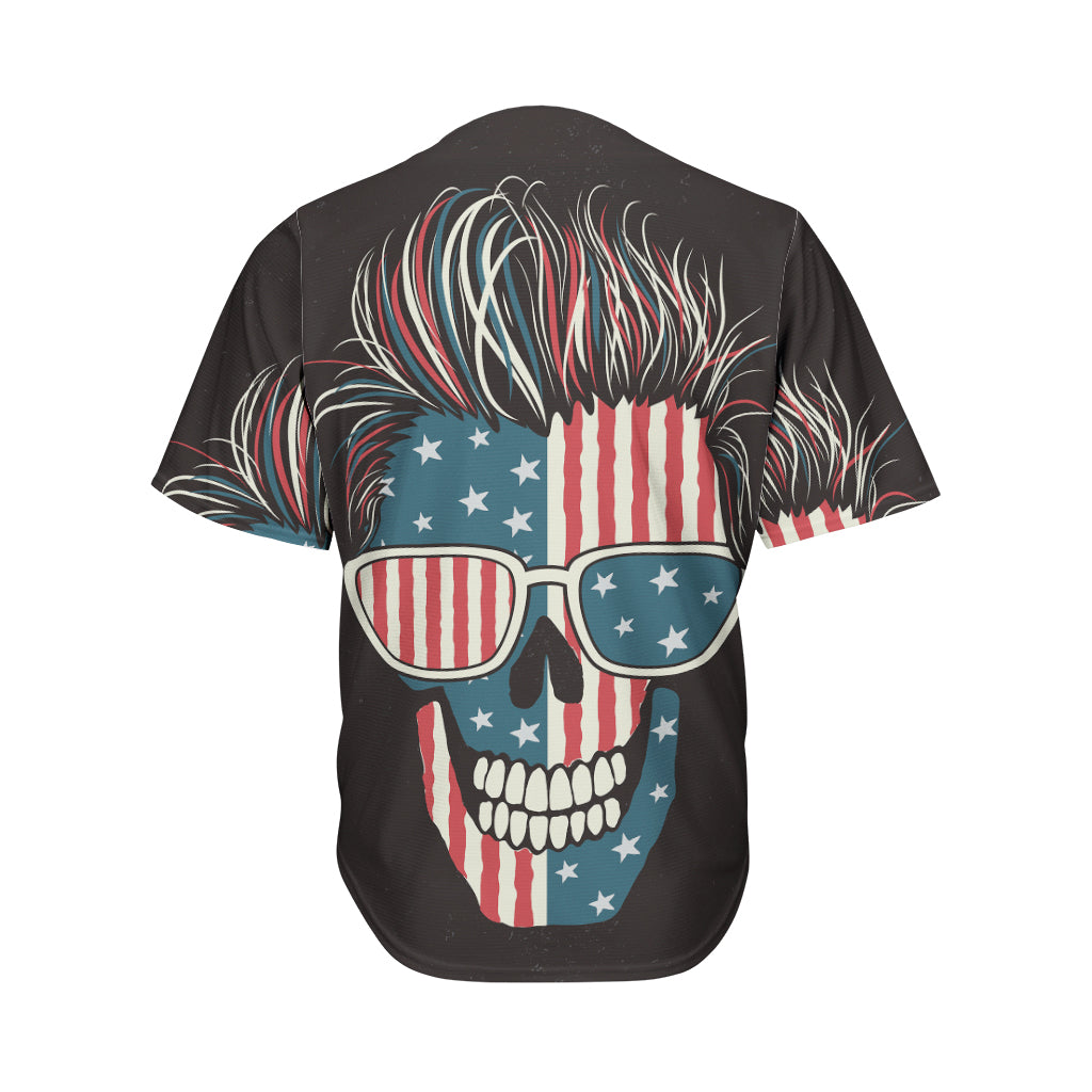 American Flag Skull Print Men's Baseball Jersey