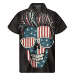American Flag Skull Print Men's Short Sleeve Shirt