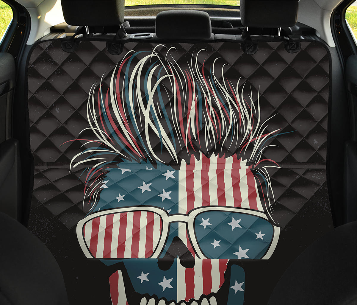 American Flag Skull Print Pet Car Back Seat Cover