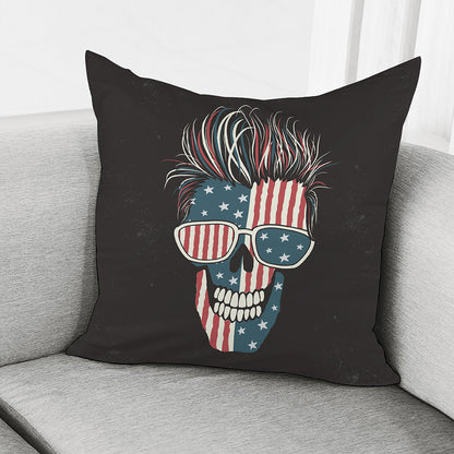 American Flag Skull Print Pillow Cover