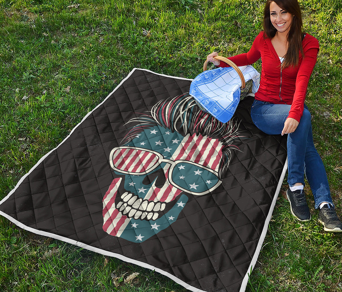 American Flag Skull Print Quilt