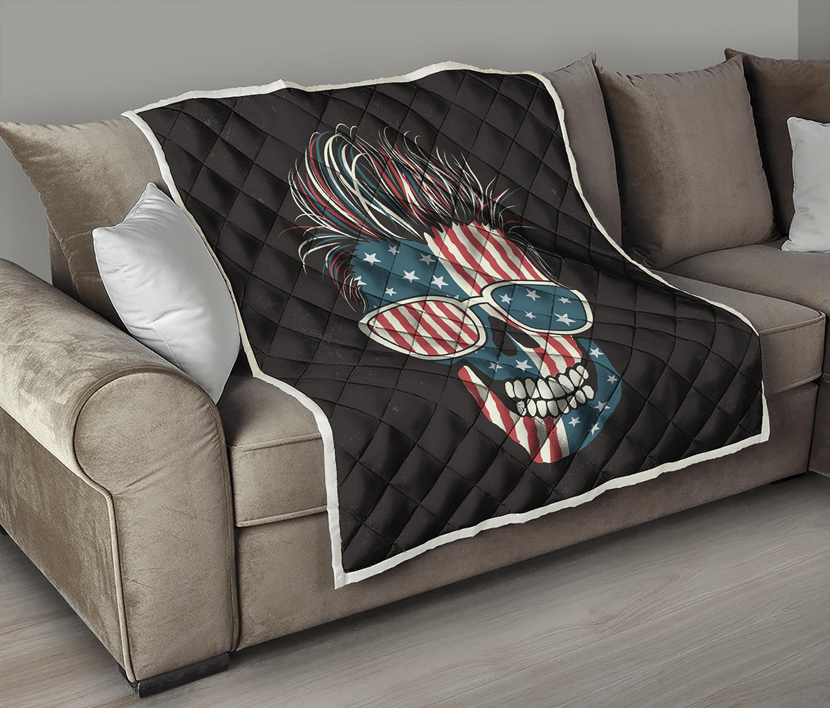 American Flag Skull Print Quilt