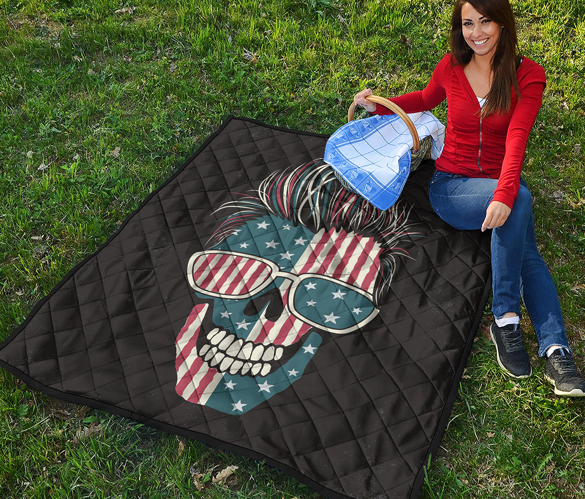 American Flag Skull Print Quilt