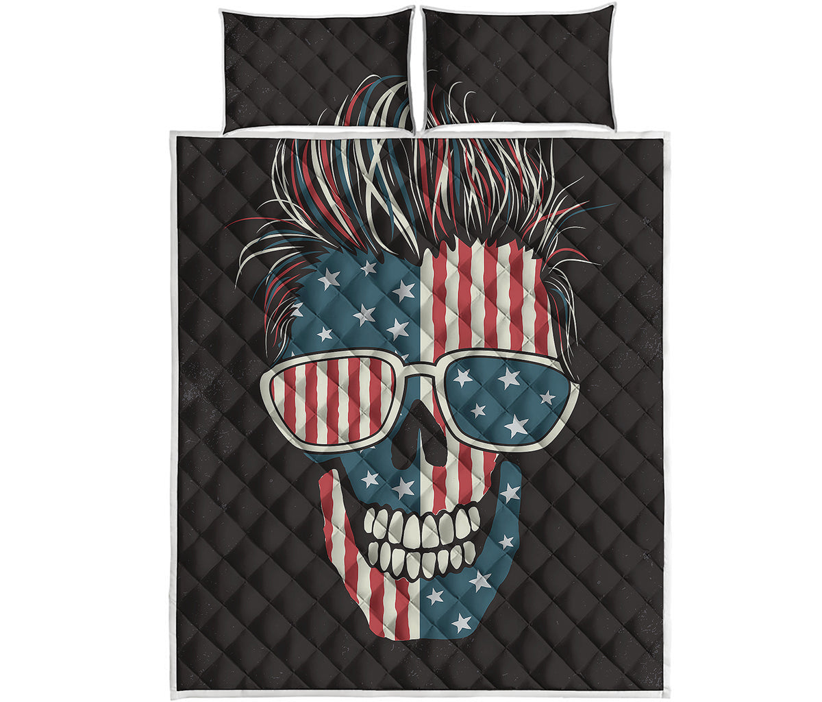 American Flag Skull Print Quilt Bed Set